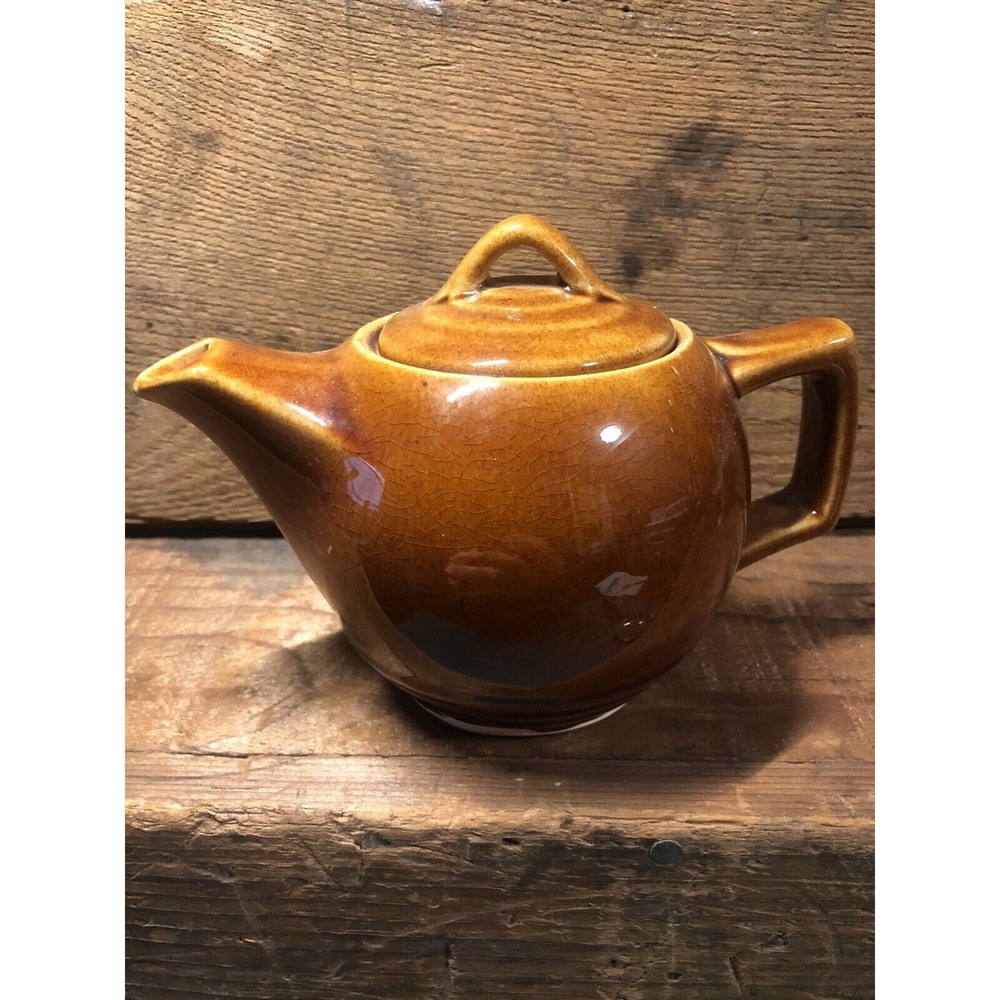 Teapot McCoy Pottery Ceramic Brown Glaze‎ Made in USA Small Personal Size